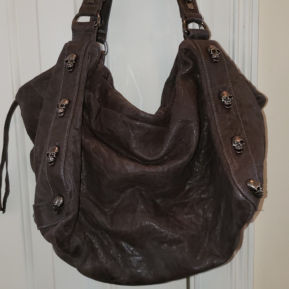 Thomas Wylde Circus Skull bag in distressed leathe
